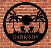 Monogram, Sunset, Tropical, Florida, Beach, Relaxing, Metal Sign, Personalized, Wedding Gift, Housewarming, Weatherproof, Metal Wall Art Laser Cut Metal Signs Custom Gift Ideas