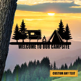 Personalized Campfire, Tent, Rv Camping Metal Tree Stake, Outdoor Decoration Laser Cut Metal Signs Custom Gift Ideas