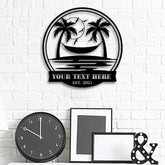 Family Name Beach Metal Sign, Metal Beach Sign, Beach House Decor, Outdoor Family Sign, Palm Tree Hammock,tropical Island Metal Laser Cut Metal Signs Custom Gift Ideas
