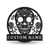 Personalized Sugar Skull Metal Sign Art, Custom Sugar Skull Monogram Metal Sign, Sugar Skull Gifts Funny, Hobbie Gift, Birthday Gift Laser Cut Metal Signs Custom Gift Ideas