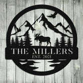 Personalized Family Name Moose Deer Hunting Metal Sign, Custom Outdoor Cabin Art Gift For Him Dad, Metal Laser Cut Metal Signs Custom Gift Ideas