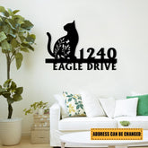Personalized Address Cat Art Metal Sign, Custom Housewarming Metal Art, Wall Decor, Metal Laser Cut Metal Signs Custom Gift Ideas