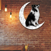Dog Metal Sign Bi Black Sheltie Sit On The Moon Gift for Dog Lover Decorations