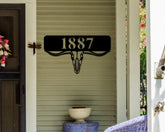 Cow Skull Wall Decor, Cow Skull Address Sign, Texas Long Horn Skull, Rustic Wall Decor, Address Sign, Personalized Address Sign, Skull Sign, Laser Cut Metal Signs Custom Gift Ideas
