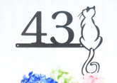 Custom Cat Metal House Number Silver Vein Laser Cut Steel Address Sign Custom Sign Metal Decorations