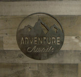 Custom Personalized Adventure Awaits Round Metal Sign Industrial Farmhouse Decor Cabin Wall Art Decorations