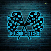 Custom Checkered Flag Racing Monogram Metal Sign With Led Lights, Racing Gift Metal Wall Art, Personalized Metal Race Flags Sign