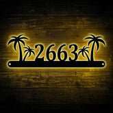 Custom Palm Tree Address House Number Metal Led Wall Art, Tropical Beach Metal Sign, Custom Address Metal Sign, Palm Tree Address Metal Plaque
