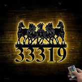 Custom Wild Horses Metal Wall Art Led Lights, Personalized Running Horses Metal Name Sign, Custom Horse Farm Sign Metal Wall Decor