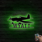 Custom Aircraft Metal Wall Art Led Lights, Personalized Pilot Metal Name Sign, Aviation Metal Wall Sign, Airplane Hangar Man Cave Metal Sign