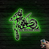 Custom Dirt Bike Metal Wall Art With Led Lights, Personalized Motocross Rider Metal Name Sign, Motorcycle Biker Metal Wall Led Decor