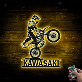 Custom Dirt Bike Metal Wall Art With Led Lights, Personalized Motocross Rider Metal Name Sign, Motorcycle Biker Metal Wall Led Decor