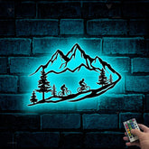 Mountain Biking Metal Wall Art Led Lights, Mountain Bike Metal Sign Wall Led Decor, Mountain Nature Scene Metal Art, Cycling Metal Wall Art