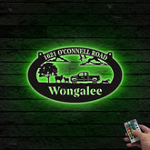 Custom Farmhouse Metal Wall Art Led Lights, Personalized Animals Barn Metal Sign, Metal Farm Truck Name Sign, Mountain Barn Ranch Metal Sign