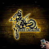 Custom Dirt Bike Metal Wall Art With Led Lights, Personalized Motocross Rider Metal Name Sign, Motorcycle Biker Metal Wall Led Decor