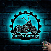 Custom Motorcycle Metal Wall Art With Led Lights, Personalized Motocross Rider Metal Name Sign, Mechanic Garage Metal Wall Led Decor
