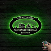 Custom Farmhouse Metal Wall Art Led Lights, Personalized Animals Barn Metal Sign, Metal Farm Truck Name Sign, Mountain Barn Ranch Metal Sign