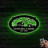 Custom Farmhouse Metal Wall Art Led Lights, Personalized Animals Barn Metal Sign, Metal Farm Truck Name Sign, Mountain Barn Ranch Metal Sign