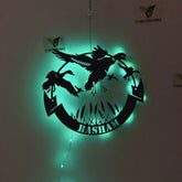 Personalized Duck Hunting Metal Sign Led Lights, Flying Mallard Duck Hunting Sign, Custom Hunter Name Metal Sign, Duck Cabin Metal Wall Decor
