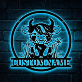 Custom Highland Cow Cuttable Metal Wall Art Led Lights, Personalized Highland Cow Name Sign, Home Decor, Baby Cow Metal Gifts, Baby Cow Metal Art
