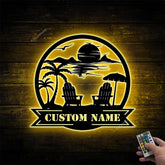 Personalized Sunset Beach Scene Monogram, Metal Beach Sign With Led Light, Custom Address Sign, Beach House Sign, Custom Name Sign