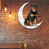Dog Metal Sign Rottweiler 2 Sit On The Moon Gift for Dog Lover Decorations
