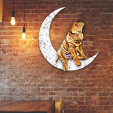 Dog Metal Sign Shar Pei Sit On The Moon Gift for Dog Lover Decorations