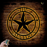Texas Star Monogram Design #2 Metal Wall Art With Led Lights, Wall Decor Metal Sign, Home Decor Metal Sign