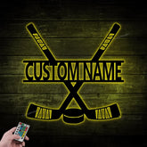 Personalized Hockey Sticks Metal Sign With Led Lights, Kids Room Decor, Gift For Hockey Player, Gifts For Hockey Lover, Hockey Stick Decor