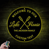 Personalized Lake House Metal Sign With Led Light, Lake House Sign, Boat Oars Decor, Lake Themed Decor, Lake House