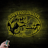 Personalized Fisherman Metal Sign With Led Lights, Fishing Metal Wall Art With Custom Name, Father's Day Gift, Husband