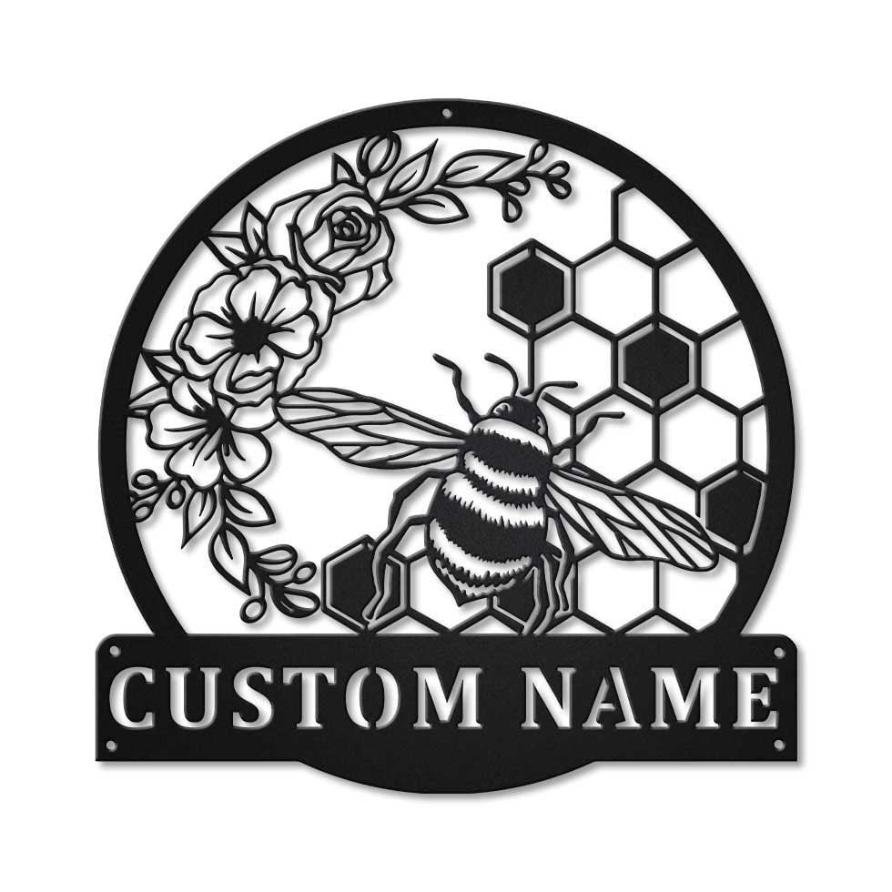 Personalized Honey Bee Monogram Metal Sign Art, Custom Honey Bee Metal Wall Art, Bee Antler Decor, Housewarming Outdoor Metal Sign Laser Cut Metal Signs Custom Gift Ideas