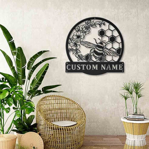 Personalized Honey Bee Monogram Metal Sign Art, Custom Honey Bee Metal Wall Art, Bee Antler Decor, Housewarming Outdoor Metal Sign Laser Cut Metal Signs Custom Gift Ideas