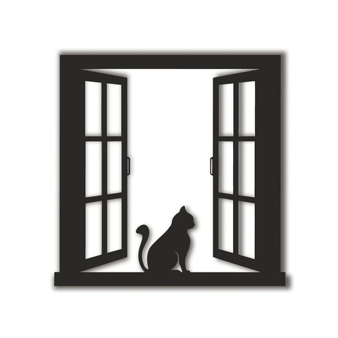 Cat Looking Out The Open Window Wall Art Decor Cut Metal Sign Laser Cut Metal Signs Custom Gift Ideas