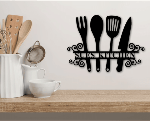 Kitchen utensils personalized name kitchen decor Metal House Sign Laser Cut Metal Signs Custom Gift Ideas