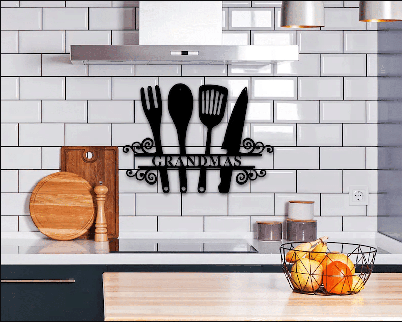 Kitchen utensils personalized name kitchen decor Metal House Sign Laser Cut Metal Signs Custom Gift Ideas