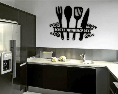 Kitchen utensils personalized name kitchen decor Metal House Sign Laser Cut Metal Signs Custom Gift Ideas