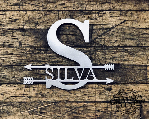Personalized Custom Double Arrow Monogram Name Sign Rustic Farmhouse Decor Wedding, Anniversary, Or Housewarming Gift Metal Wall Art Laser Cut Metal Signs Custom Gift Ideas