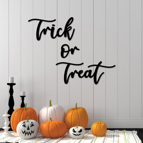 Trick Or Treat Halloween Porch Sign, Halloween Outdoor Decor, Farmhouse Halloween Decoration, Custom Cursive Metal Sign, Entryway Sign Laser Cut Metal Signs Custom Gift Ideas