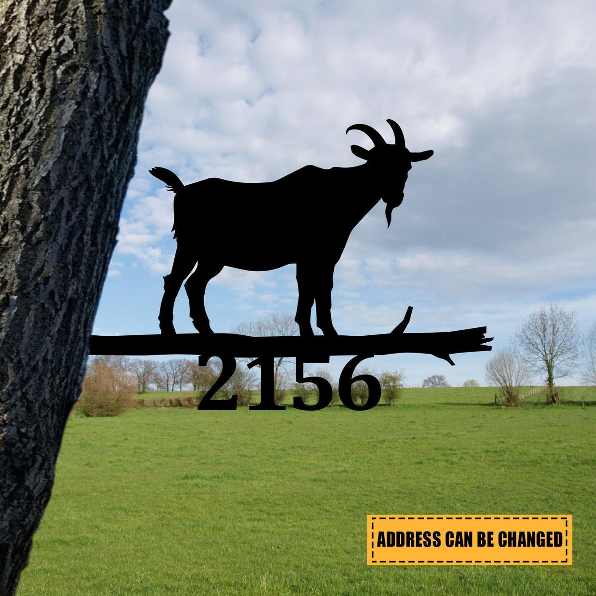 Personalized Address Goat Tree Stake, Garden Decor, Gift For Dad Laser Cut Metal Signs Custom Gift Ideas