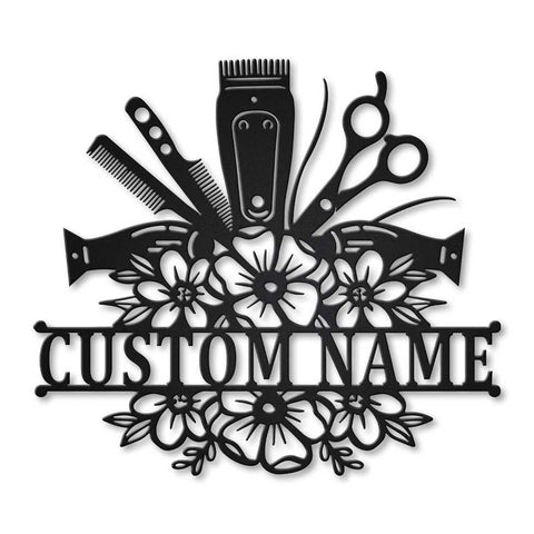 Beauty Salon Hair Stylist Flower ver 2 Personalized Metal House Sign