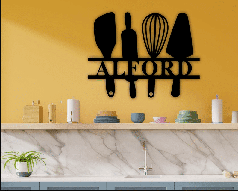 Baking tools personalized name kitchen decor Metal House Sign Laser Cut Metal Signs Custom Gift Ideas