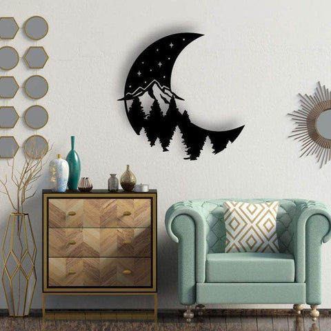 Moon And Forest Mountain Decor Wall Art Cut Metal Sign Laser Cut Metal Signs Custom Gift Ideas