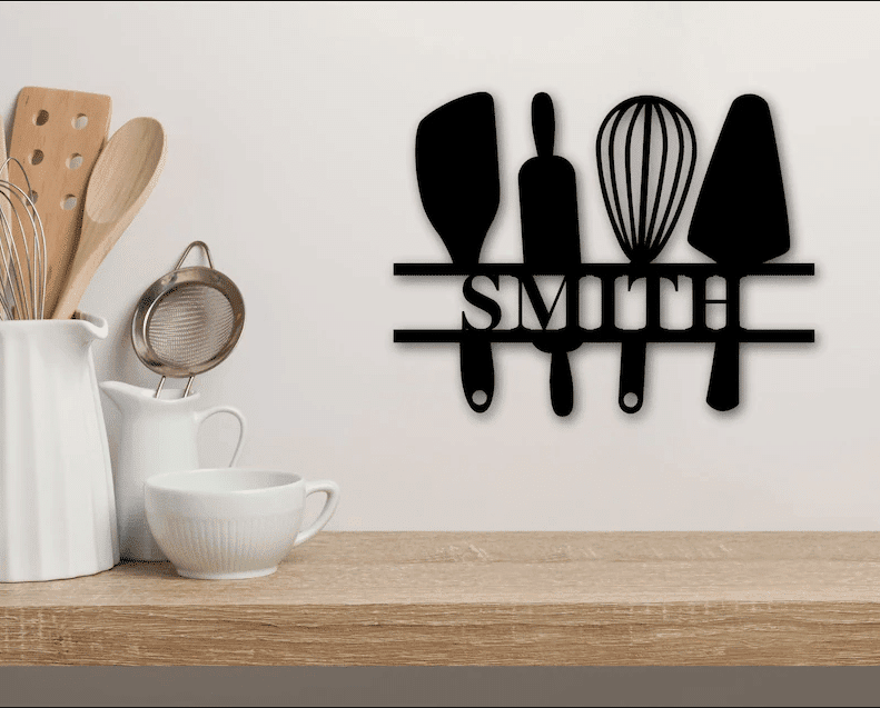 Baking tools personalized name kitchen decor Metal House Sign Laser Cut Metal Signs Custom Gift Ideas