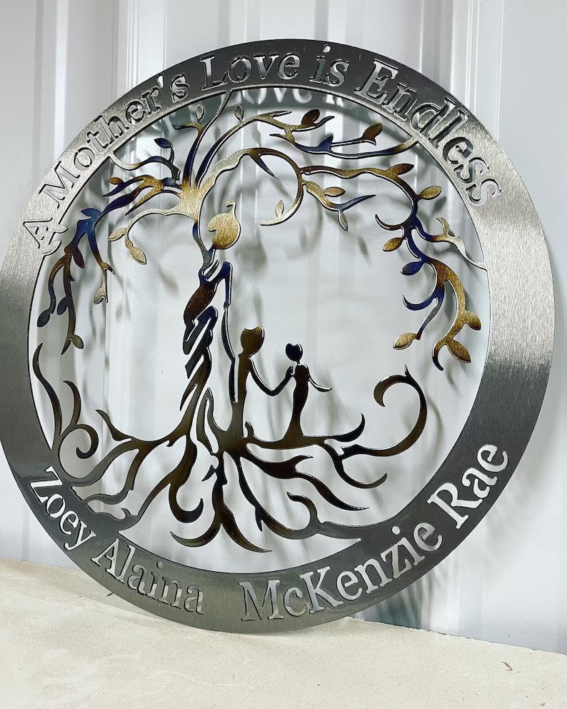 Mother's love is endless Personalized Cut Metal Sign Laser Cut Metal Signs Custom Gift Ideas