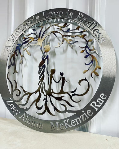Mother's love is endless Personalized Cut Metal Sign Laser Cut Metal Signs Custom Gift Ideas