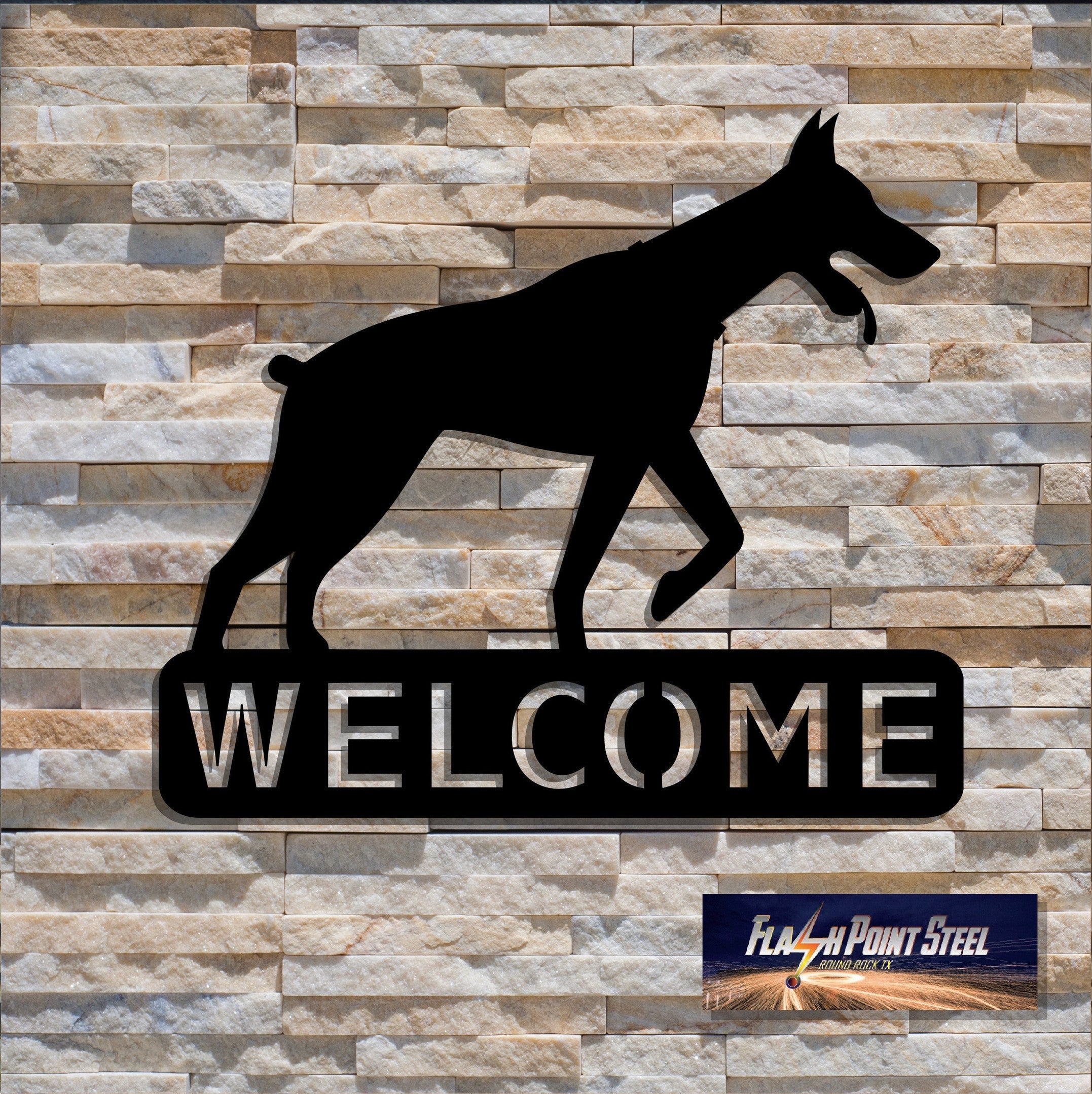 Doberman Sign, Dog House, Family Dog, Entrance Sign, Wall Decor, Plasma Cut Steel, Custom Sign, Welcome Sign, Personalized Laser Cut Metal Signs Custom Gift Ideas