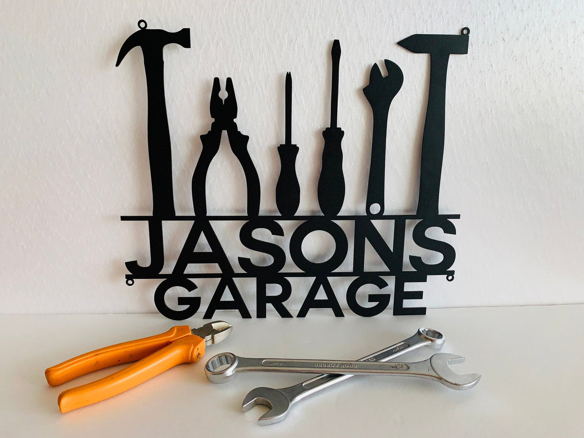 Personalized Metal Garage Sign Custom Name Garage Location Metal Wall Art Housewarming Plaque Decor Man Cave Dad's Gift For Mechanic Laser Cut Metal Signs Custom Gift Ideas