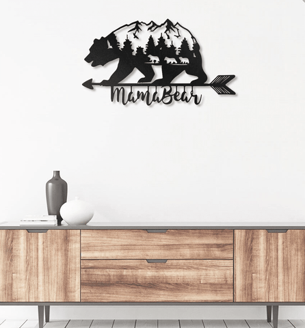 Mama Bear With 3 kids Metal House Sign