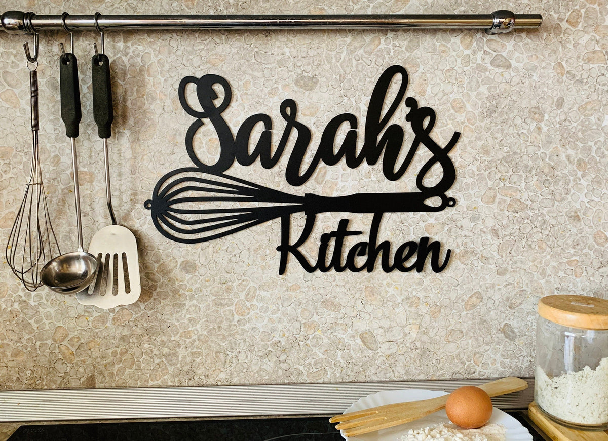 Custom Kitchen Name Sign Personalized Metal Indoor Sign For Kitchen Wall Art Decor Farmhouse Cooking Lover Mom's Gift For Grandma Chef Name Laser Cut Metal Signs Custom Gift Ideas